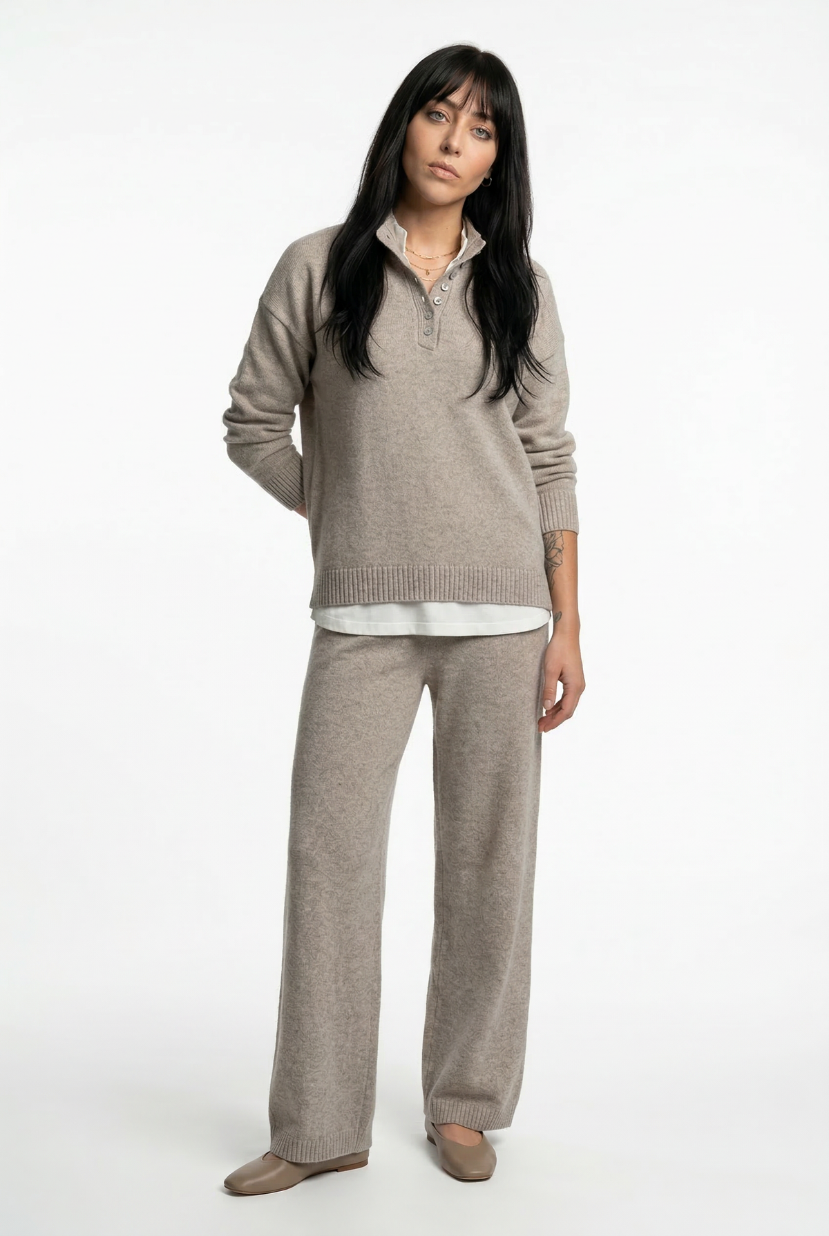 Women's Cashmere Knit Lounge Set – Pullover and Wide-Leg Pants