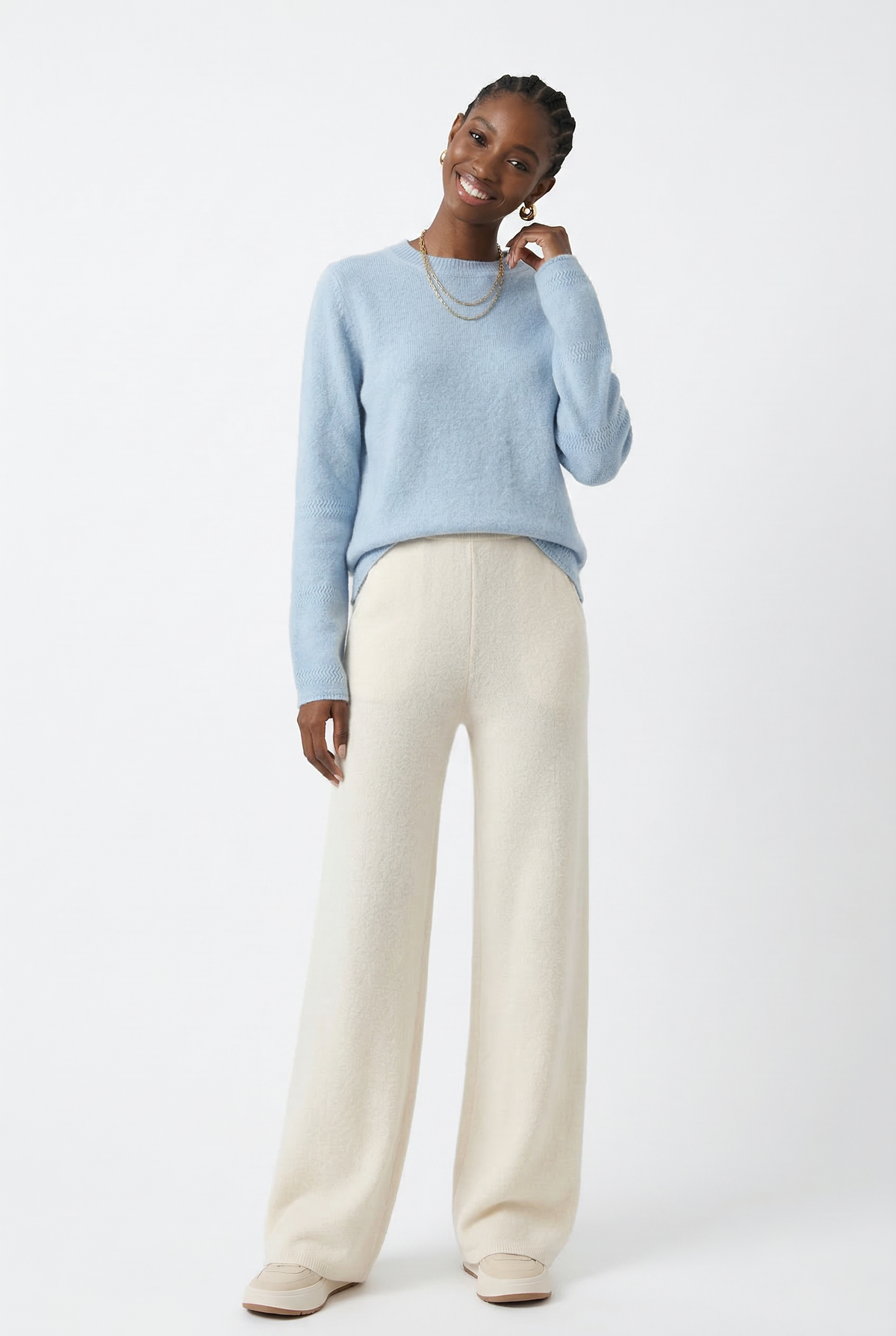 Women's Merino Wool Wide-Leg Pants – High-Rise Knit