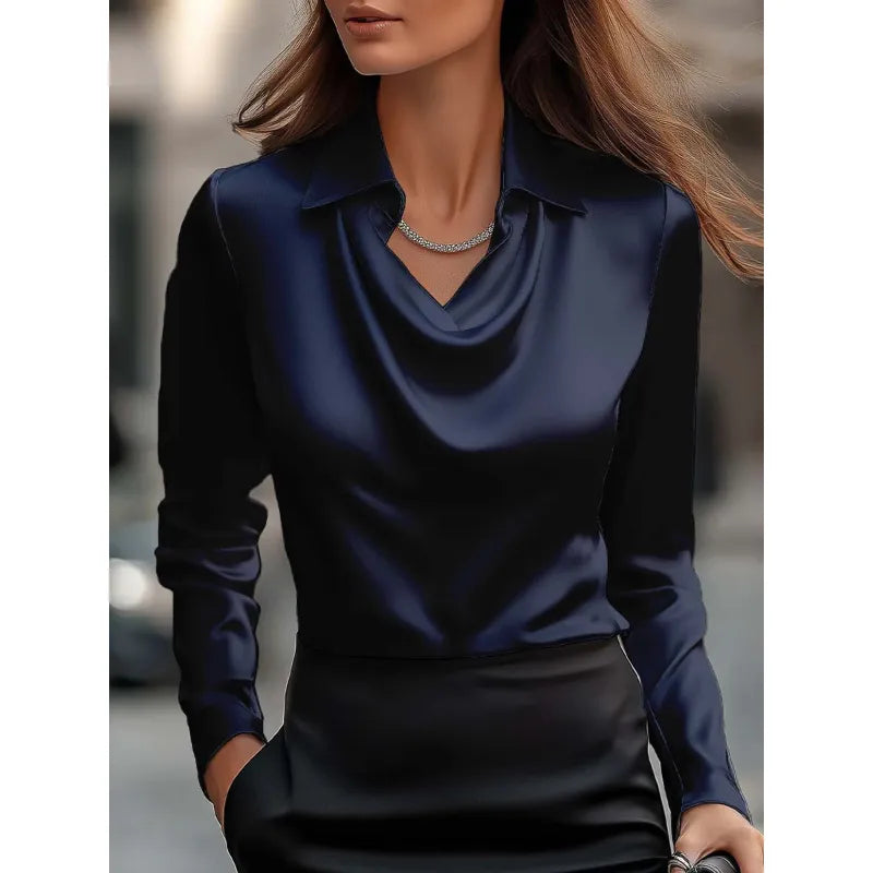 Women's Ruffle Collar Blouse – Straight Draped Fit