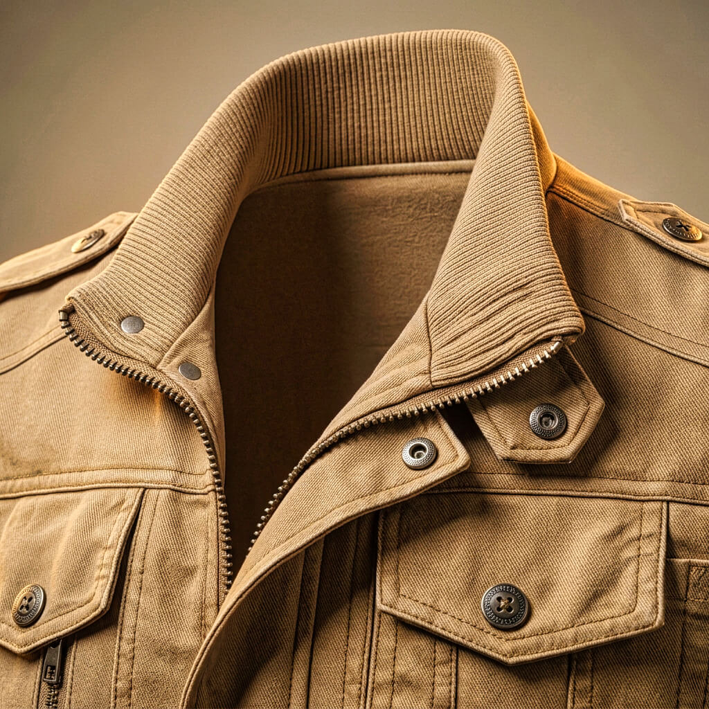 Men's Denim Jacket – Zip Front, Ribbed Hem