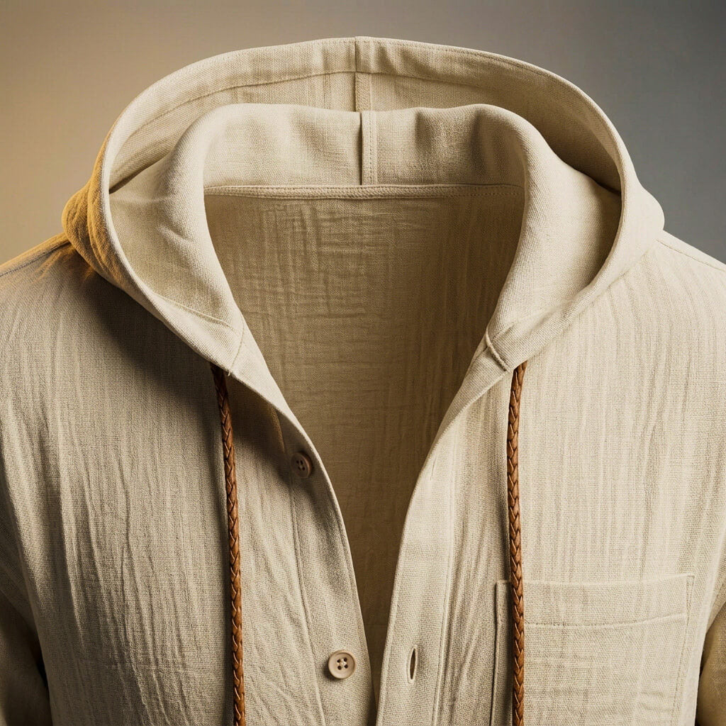Men's Cotton-Linen Hooded Jacket – Lightweight Button Front