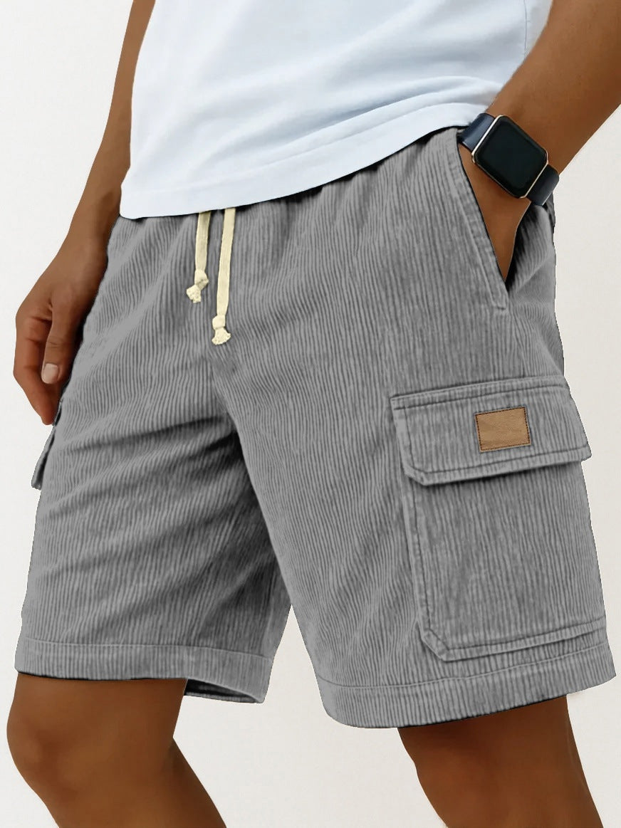 Men's Corduroy Cargo Shorts – Drawstring Elastic Waist
