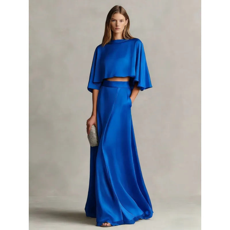 Women's Satin Two-Piece Set – Relaxed Matching Top and Pants