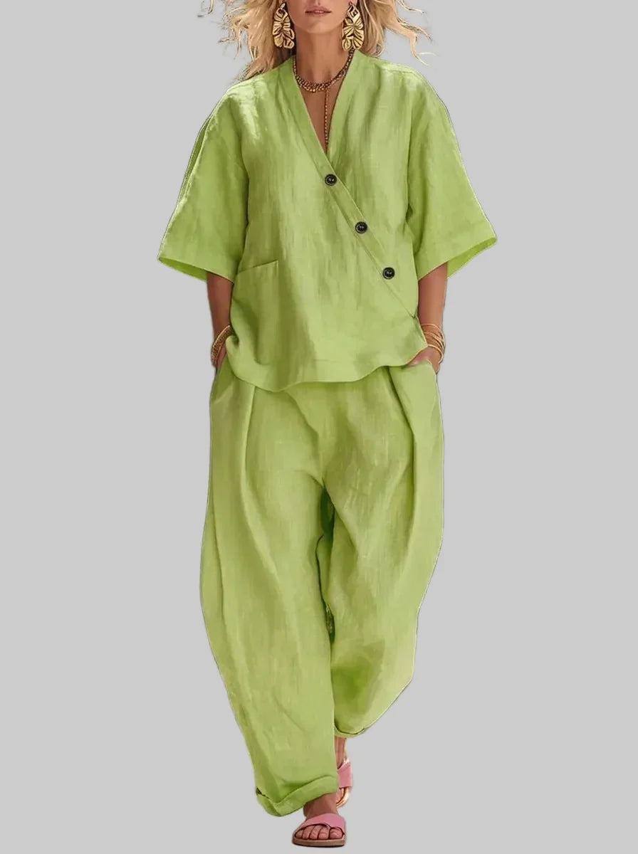 Women's Cotton-Linen Two-Piece Set – Balloon Leg Pants