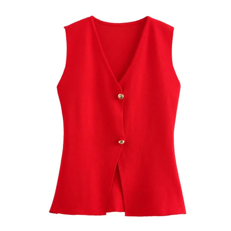 Women's Ribbed Knit Vest – Open-Front Sleeveless Cut