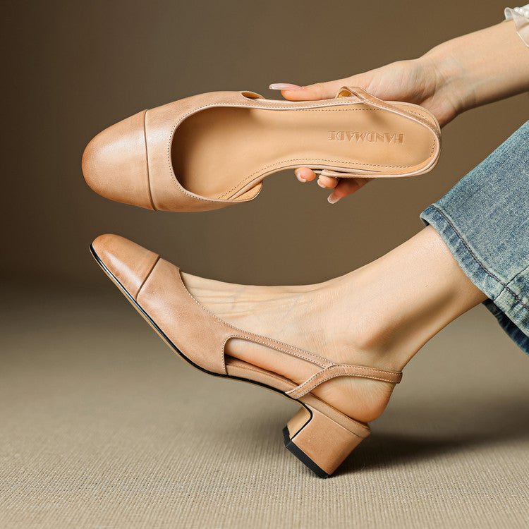 Women's Leather Slingback Pumps – Almond Toe