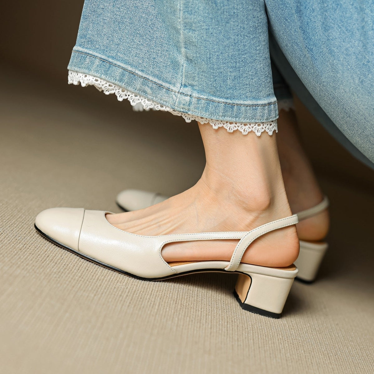 Women's Leather Slingback Pumps – Almond Toe