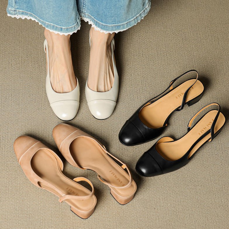 Women's Leather Slingback Pumps – Almond Toe