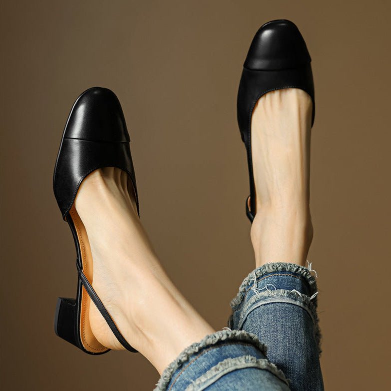 Women's Leather Slingback Pumps – Almond Toe