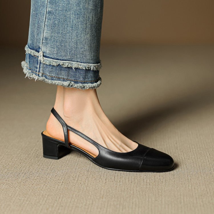 Women's Leather Slingback Pumps – Almond Toe