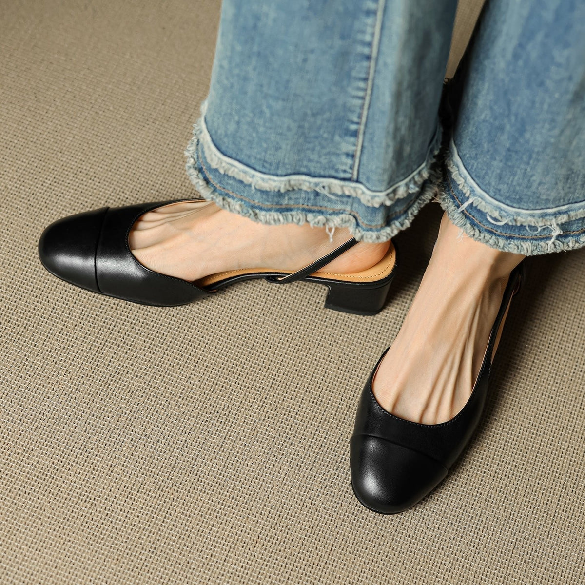 Women's Leather Slingback Pumps – Almond Toe