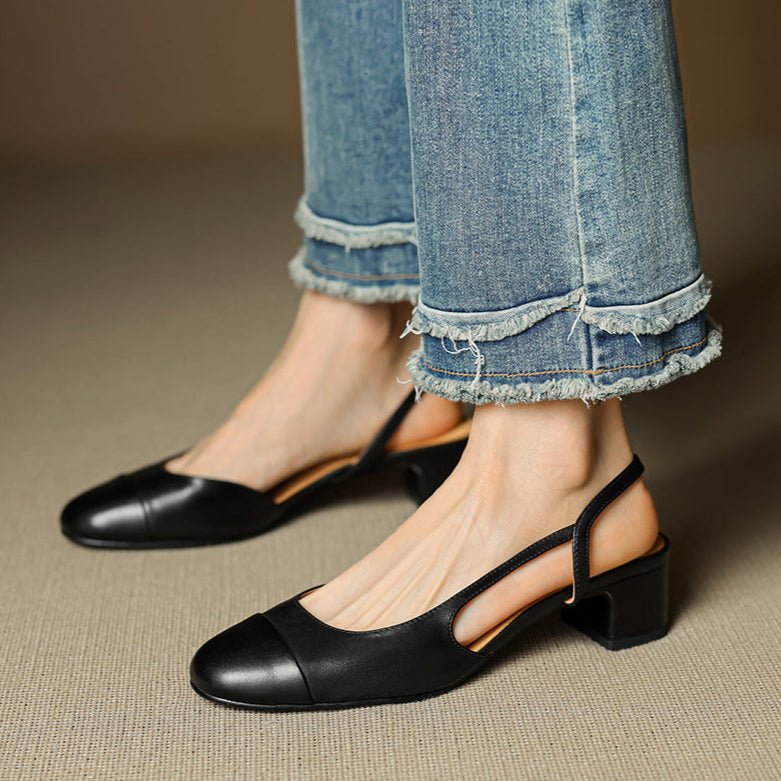 Women's Leather Slingback Pumps – Almond Toe