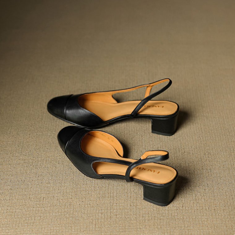 Women's Leather Slingback Pumps – Almond Toe