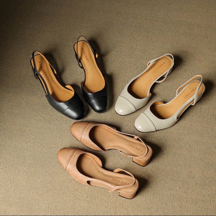 Women's Leather Slingback Pumps – Almond Toe