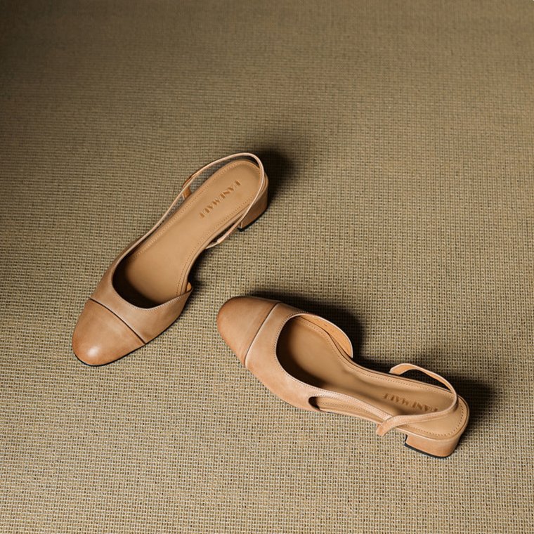 Women's Leather Slingback Pumps – Almond Toe