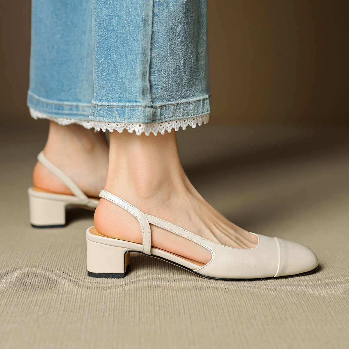 Women's Leather Slingback Pumps – Almond Toe