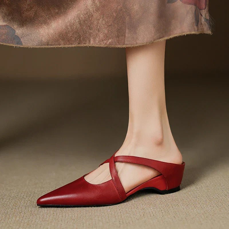 Women's Leather Heeled Mule – Pointed Toe Crossover Strap