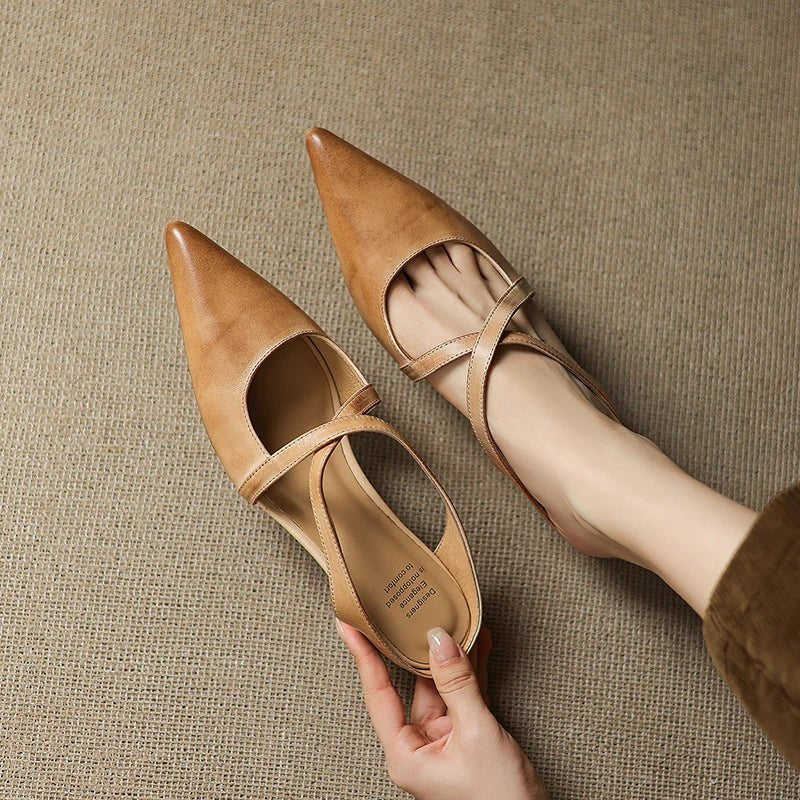 Women's Leather Heeled Mule – Pointed Toe Crossover Strap