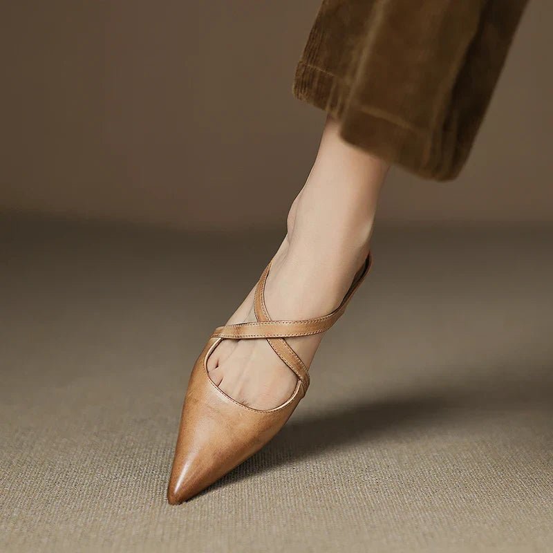 Women's Leather Heeled Mule – Pointed Toe Crossover Strap