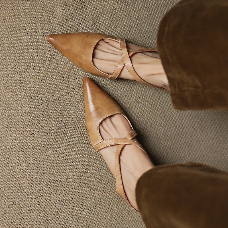 Women's Leather Heeled Mule – Pointed Toe Crossover Strap