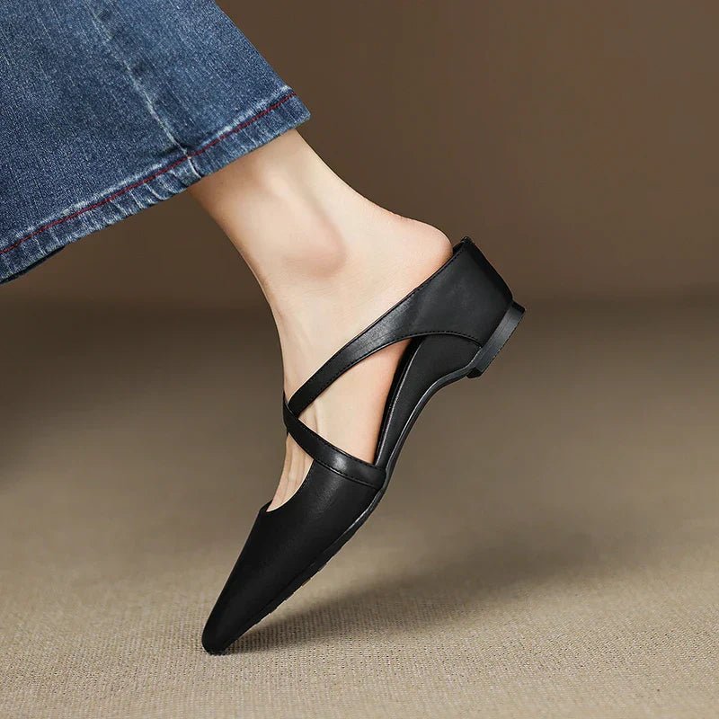 Women's Leather Heeled Mule – Pointed Toe Crossover Strap