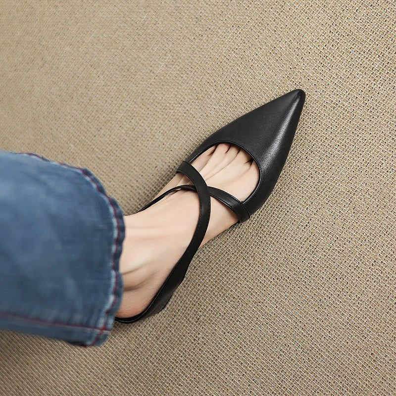 Women's Leather Heeled Mule – Pointed Toe Crossover Strap
