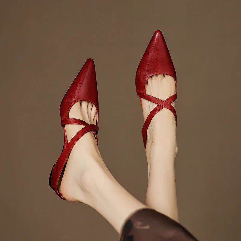 Women's Leather Heeled Mule – Pointed Toe Crossover Strap