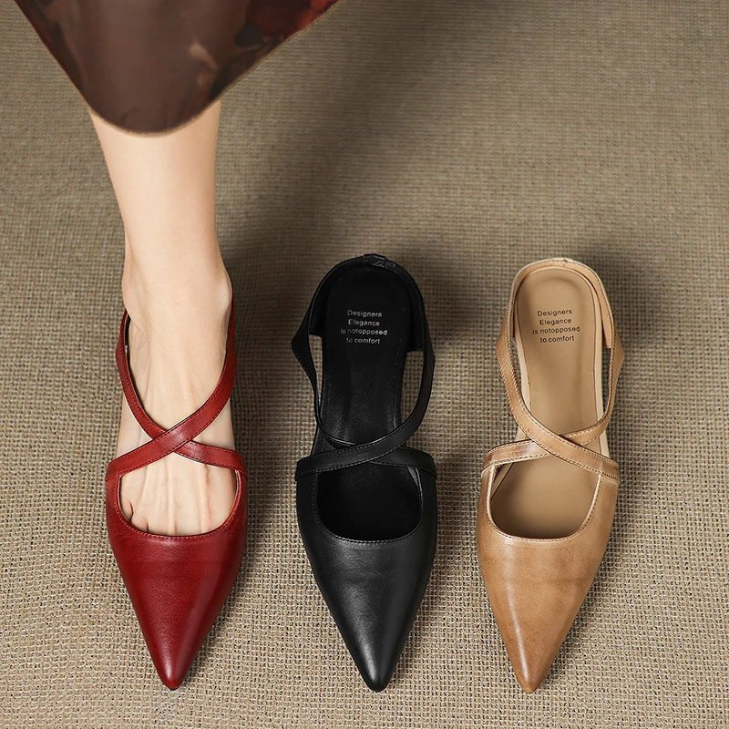 Women's Leather Heeled Mule – Pointed Toe Crossover Strap