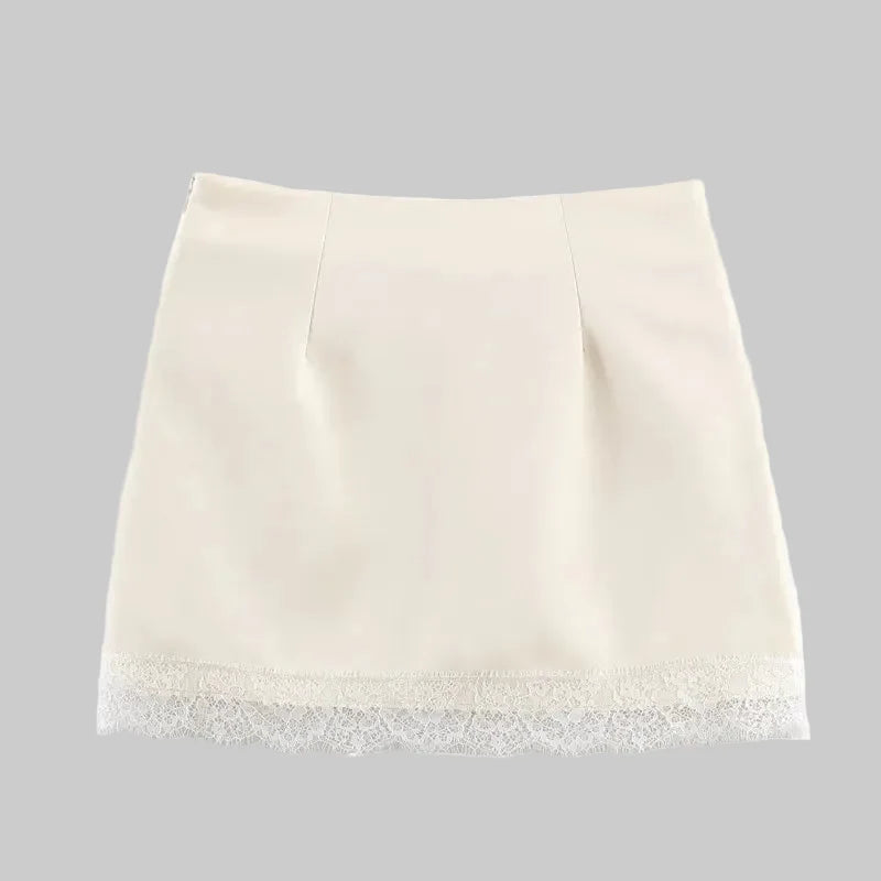 Women's High-Waisted Mini Skirt – Lace Trim Hem