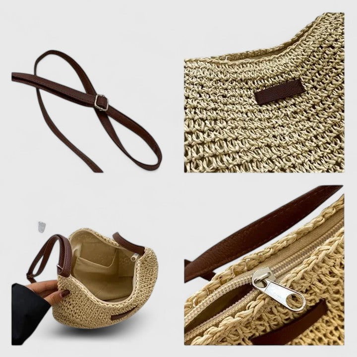 Women's Woven Straw Crossbody Bag – Adjustable Strap