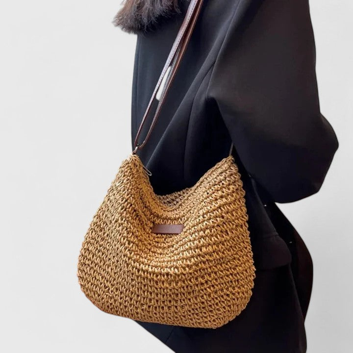 Women's Woven Straw Crossbody Bag – Adjustable Strap