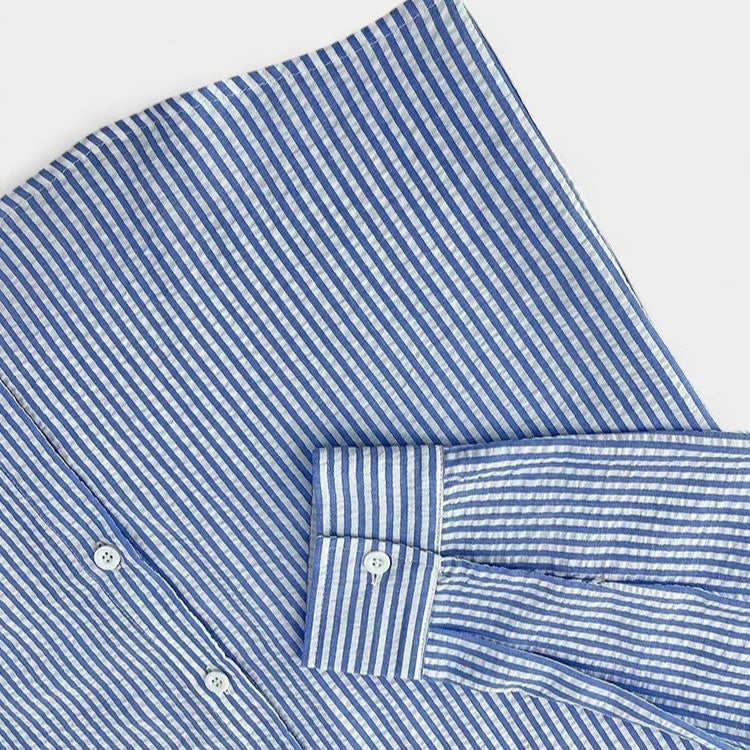 Men's Striped Open-Front Shirt – Relaxed Lapel Collar