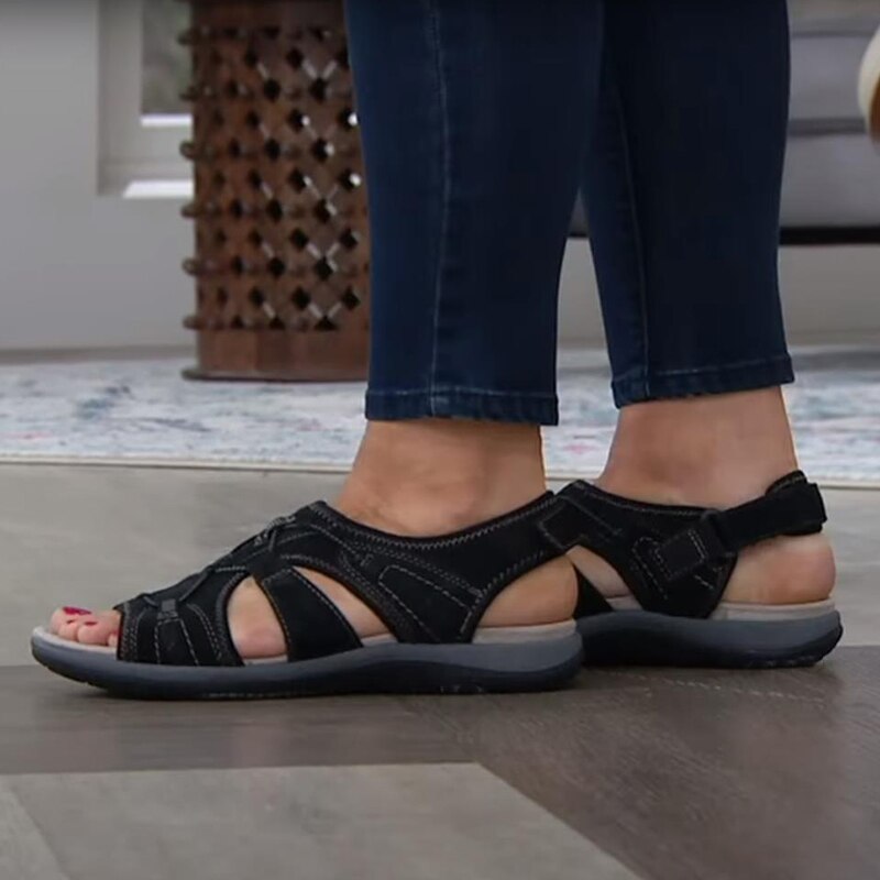 Women's Wedge Sandals – Cushioned Hook-and-Loop Strap