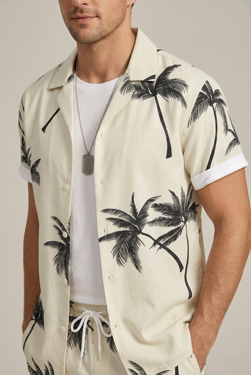 Men's Two-Piece Shirt and Shorts Set – Palm Print