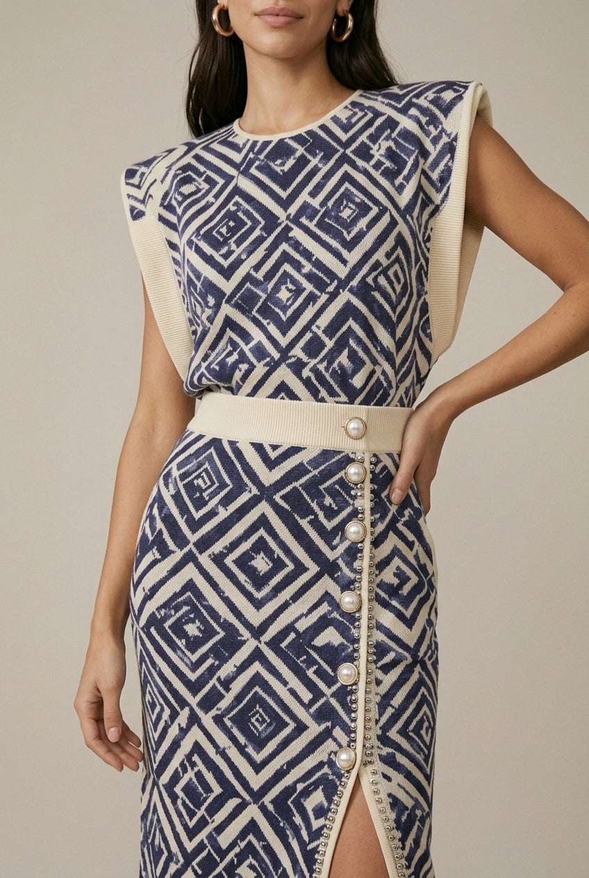 Women's Polka Dot Two-Piece Set – Top & Midi Skirt