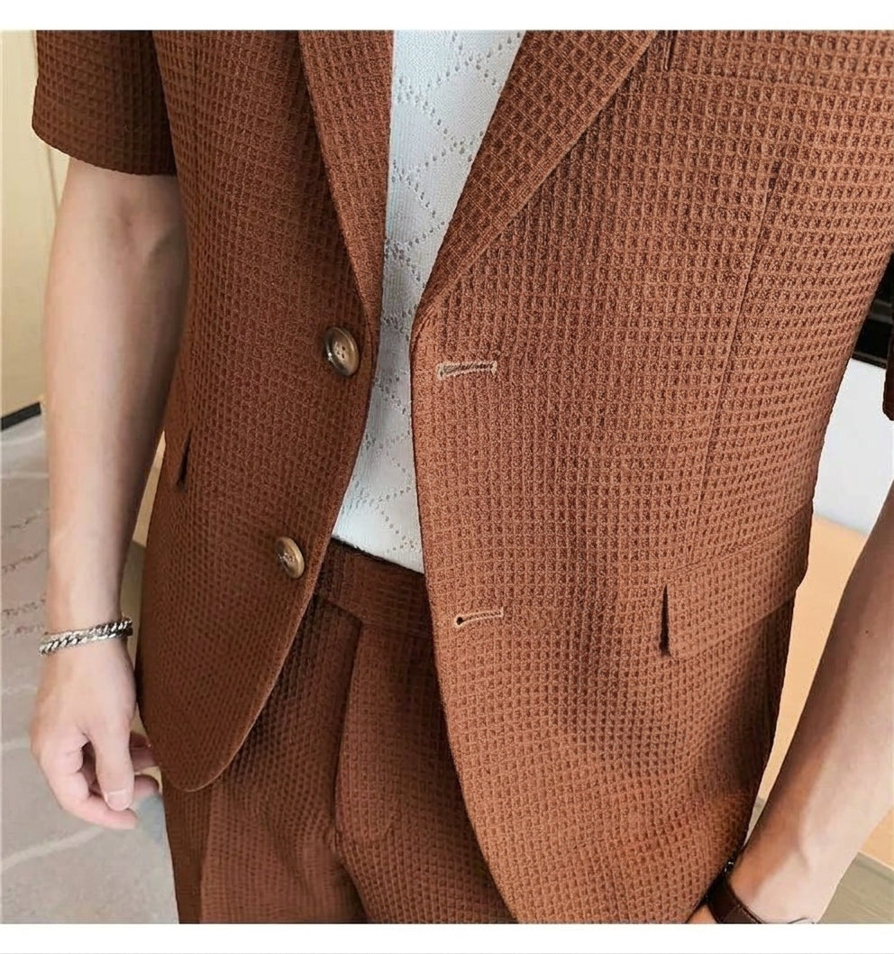 Men's Blazer and Shorts Set – Short-Sleeve Textured Weave