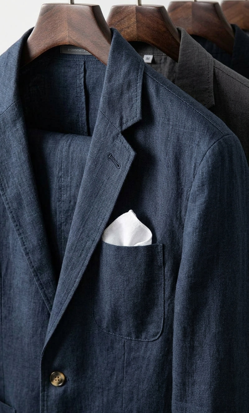 Men's Linen-Blend Suit Set – Single-Button Blazer and Pants