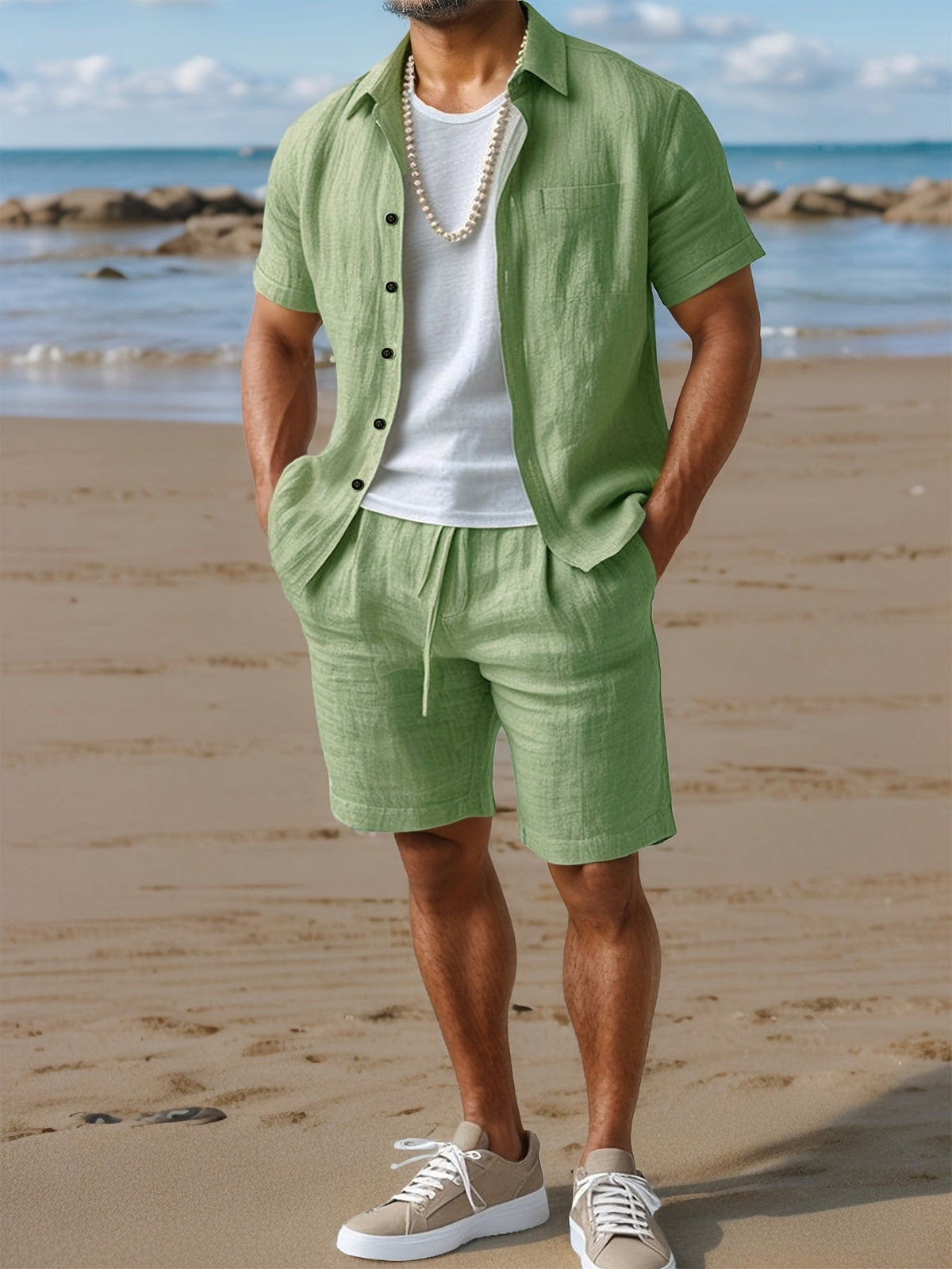 Men's Linen Shirt and Shorts Set – Short Sleeve Regular Fit