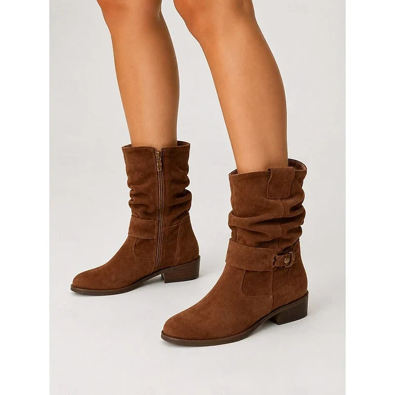 Women's Slouch Faux Suede Boots – Pointed Toe, Block Heel