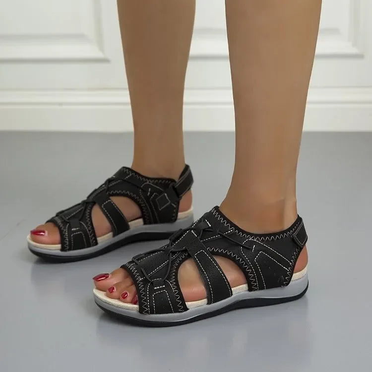 Women's Wedge Sandals – Cushioned Hook-and-Loop Strap