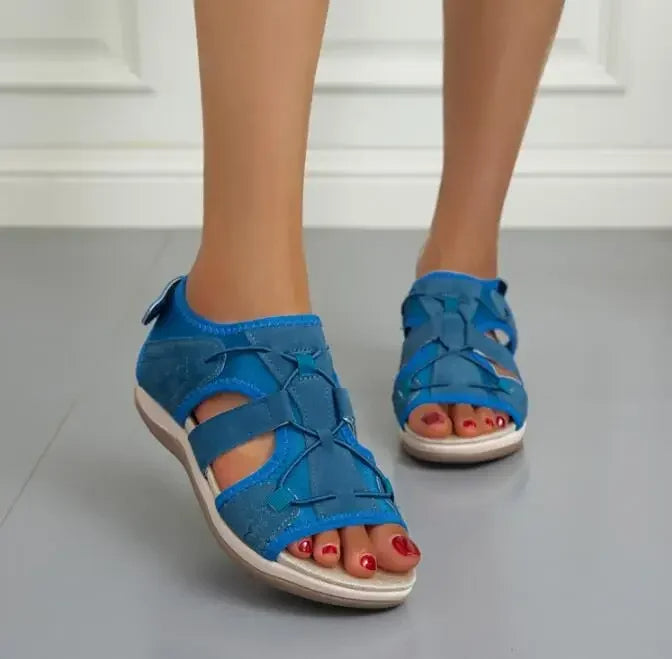 Women's Wedge Sandals – Cushioned Hook-and-Loop Strap