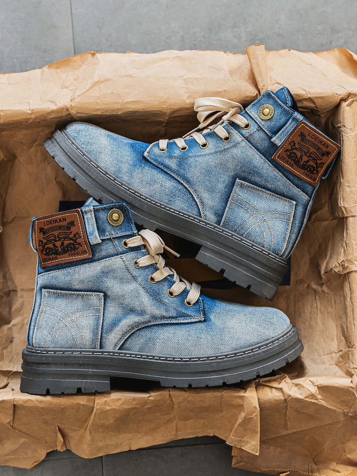 Men's Lace-Up Boot – Denim-Finish Chunky Sole