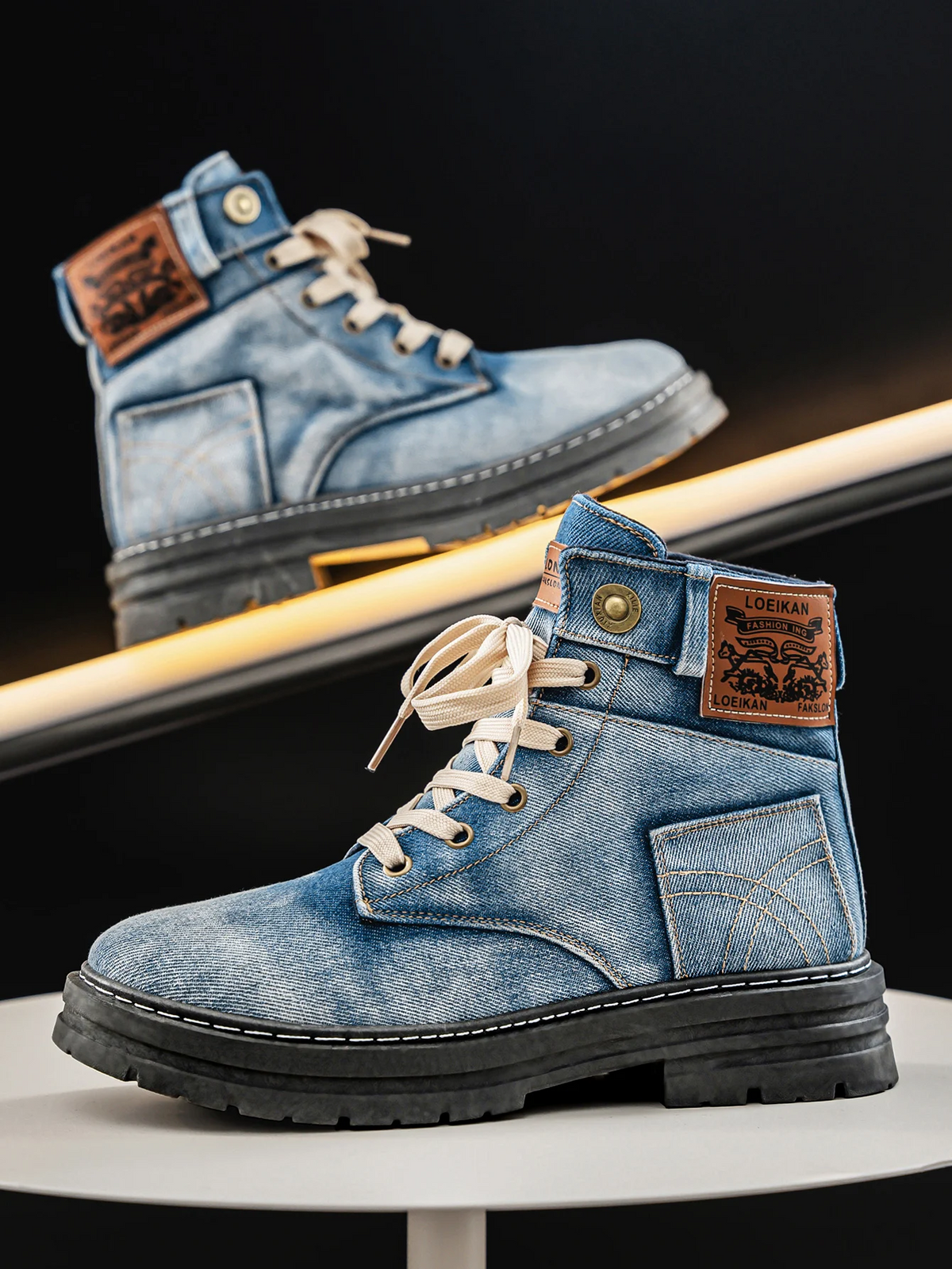 Men's Lace-Up Boot – Denim-Finish Chunky Sole