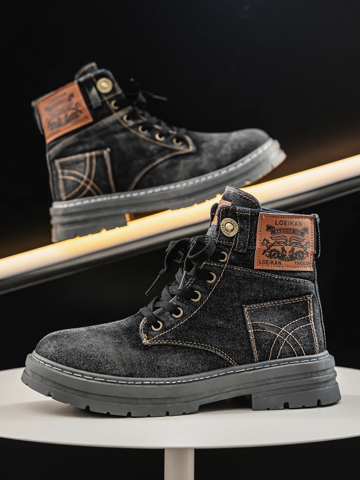 Men's Lace-Up Boot – Denim-Finish Chunky Sole