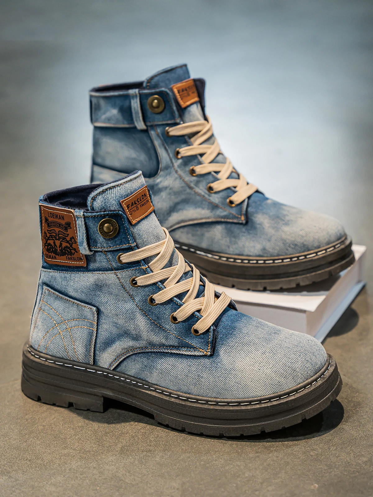 Men's Lace-Up Boot – Denim-Finish Chunky Sole