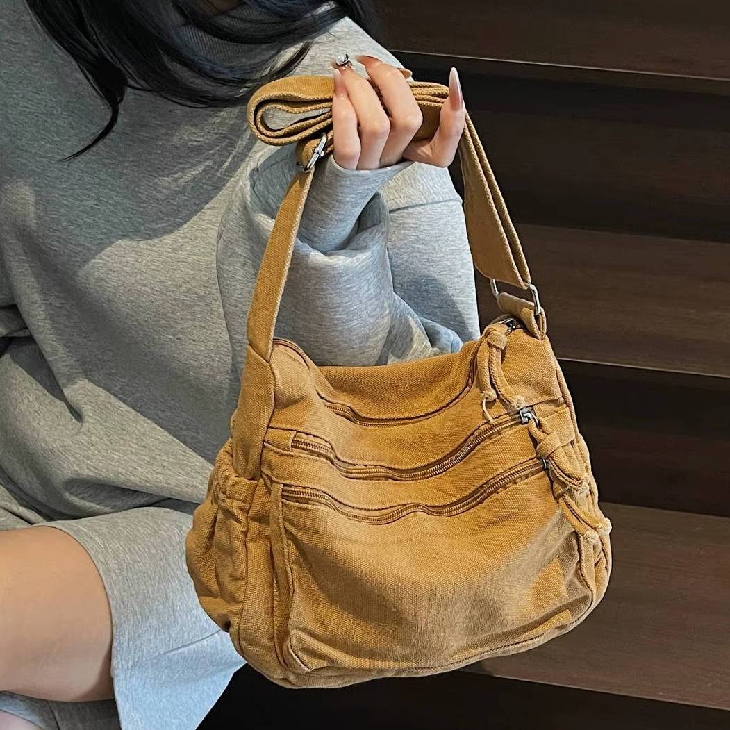 Women's Canvas Crossbody Bag – Retro Multi-Pocket Front