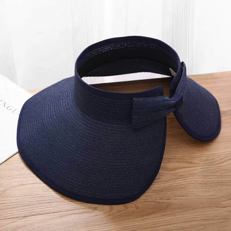 Women's Wide-Brim Straw Visor Hat – Open Crown Adjustable