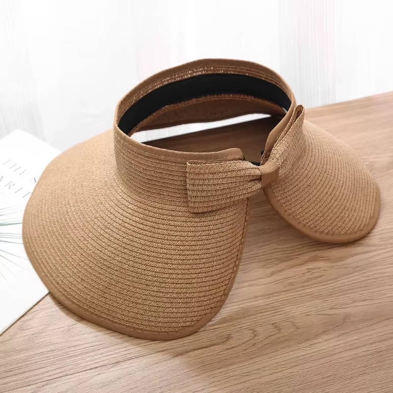 Women's Wide-Brim Straw Visor Hat – Open Crown Adjustable