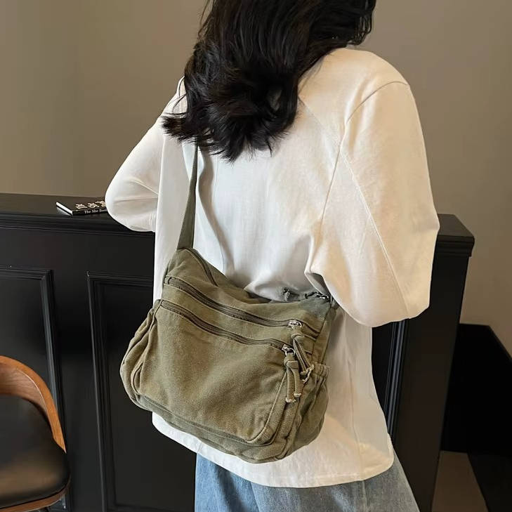 Women's Canvas Crossbody Bag – Retro Multi-Pocket Front