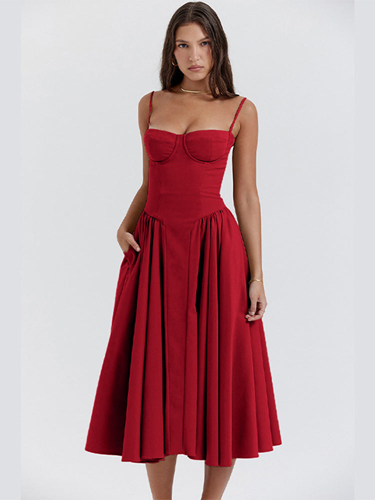 Women's Corset Bodice Midi Dress – Adjustable Strap Fit
